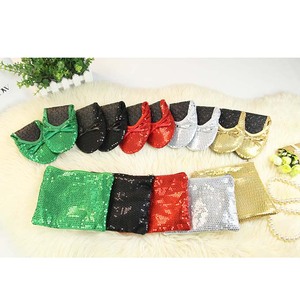 Customized Trendy Evening Party <strong>Flats</strong> Black and <strong>Silver</strong> Sequin Foldable Shoes with Bag - Product Image 1