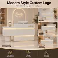 Comptoir de réception moderne en MDF blanc avec LED, logo personnalisé, pour salon, bureau, hôtel, institut de beauté, spa