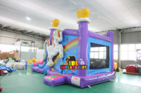 Château sautant de licorne gonflable commercial avec la maison de rebond d'arrière-cour de PVC de glissière à vendre inclut le ventilateur