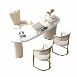 שולחן בוס משרד ביתי מאבן מחוטבת באיכות גבוהה, שולחן מחשב לסלון יופי, שולחן ייעוץ קבלה יופי רפואי