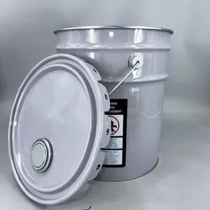 Factory Custom 20L/5 Gallon Metal White Chemical Printing Round Tin Conical Pail Metal Bucket For Paint Lubricant Solvent