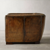 Fauteuil en cuir RH ROURKE, fauteuil club en cuir brun vieilli avec capitonnage Chesterfield, fauteuil d'appoint vintage moderne pour salon