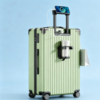 Valise de voyage rigide en gros, valise à roulettes en alliage d'aluminium multicolore avec port USB intégré, porte-gobelet