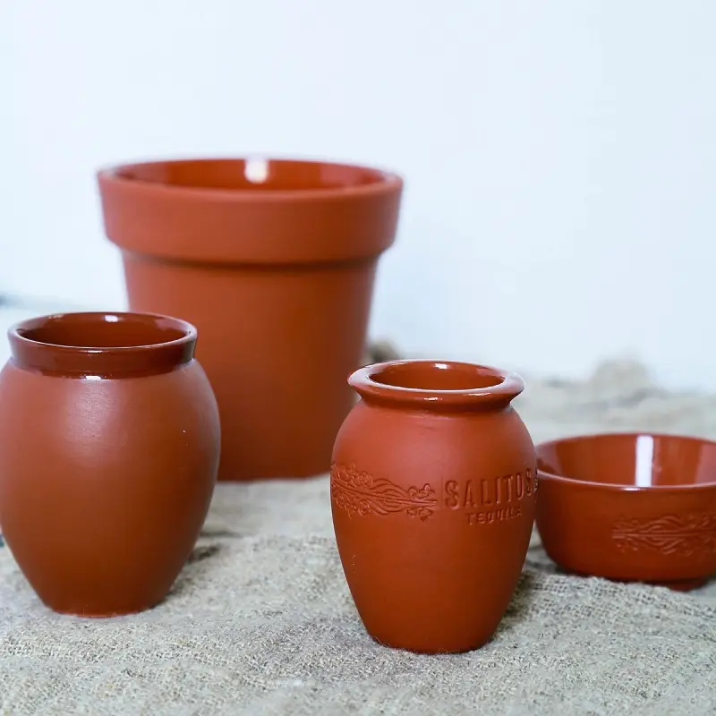 Wholesale handmade cereal mugs smoothie terracotta mexican clay drinking cup Terra cotta water glass for tea