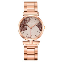 Jam Tangan Wanita Fashion Motif Daun Pita dengan Mesin Quartz Ramah Lingkungan, Model Tali Mesh, Laris untuk Perdagangan Lintas Negara