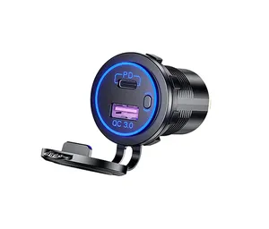 USB C 12V USB Port PD 30W USB C Car Charger QC 3.0 12V USB Charger 12V/24V Car Power Outlet Socket with ON/Off Switch for Marine