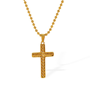 Vintage Unisex Stainless Steel Cross Pendant <b>Necklace</b> 18K Gold Electroplated For <b>Couples</b> Gift - Product Image 4