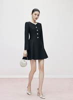 Service OEM ODM, robe courte à manches longues pour femme, décorée de strass, style automne, coupe évasée, pour tous les jours et le bureau, personnalisable