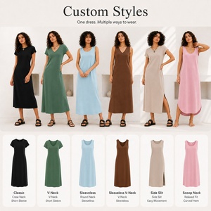 <span class=keywords><strong>Elegante</strong></span> Vestido Camiseta de Manga Corta para Mujer, Cuello Redondo, Corte Ajustado, Midi, Informal, para Uso Diario en Verano - Product Image 4