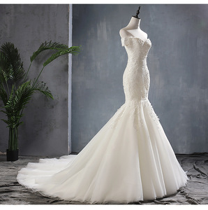 2019 nuevo francés romántico fuera del hombro <span class=keywords><strong>sirena</strong></span> vestido de novia foto <span class=keywords><strong>Real</strong></span> de talla grande cola de <span class=keywords><strong>pez</strong></span> vestido de novia - Product Image 5