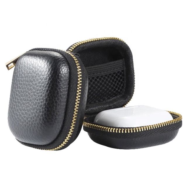 SIYOUCASE Black Lychee Leather Earphone Carrying case for BO E8 Portable Protective Eva Zipper Earbud Storage case for Travel.