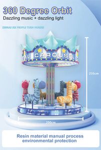 Pequeño carrusel portátil para niños de 6 asientos Merry Go Mini paseos de cebras que funcionan con monedas para niños para ferias y pequeños recintos feriales - Product Image 4