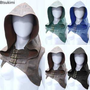 Capa de Guerrero Vikingo de Cuero Sintético Medieval, Disfraz de Cazadora Asesina, Disfraces de Carnaval, Capa con Capucha de Cuero de Color Sólido - Product Image 1