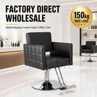 Fauteuil de coiffure noir professionnel avec siège hydraulique, accoudoirs, repose-pieds et base ronde pour salon de beauté - Vente en gros