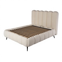 Cadre de lit moderne de luxe rembourré en bouclette, capitonné verticalement, en polaire Teddy, avec sommier à lattes pour mobilier de chambre