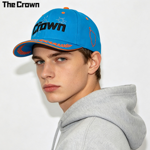 Custom 6 <b>Panel</b> Structured Baseball Cap Wholesale <b>Radiating</b> Starburst Embroidery Hat Laurel Brim Contrast Piping Manufacturer - Product Image 2