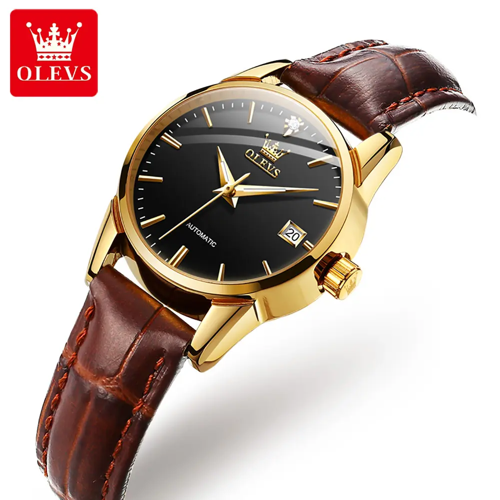 OLVES 6629 New luxury brand automatic movement Sport leather band mechanical watch women