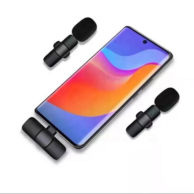 Wireless Stereo Omni-directional Mini Lavalier Lapel Microphone LED Lights Noise Cancelling Clear Sound for Live Interview