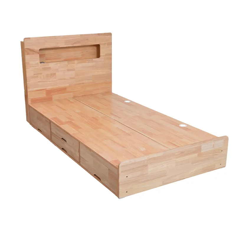 Nuevo modelo nórdico, cama de madera moderna, diseños de cama de moda con almacenamiento