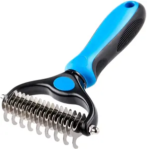 Best Seller Double Sided Shedding and Dematting Undercoat Rake Comb Remove Tangles Pet Grooming Brush for Cats and Dogs