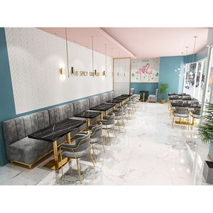 Bộ bàn ghế nhà hàng hiện đại, thiết kế riêng, chất liệu nhung, ghế sofa kiểu booth, bàn ăn kim loại, dành cho quán cà phê, phong cách sang trọng nhẹ nhàng. - Product Image 2