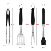 Ensemble d'accessoires pour barbecue de camping, 4 brosses à badigeonner portables en acier inoxydable de 16 pouces avec manche noir