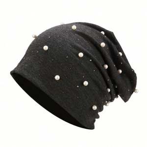 Nouveau bonnet slouchy pour femme avec perles et strass, idéal pour l'automne et l'hiver, style mode extérieur - Product Image 3