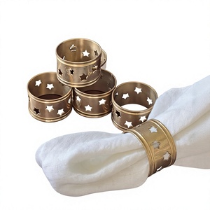 Anillos de Servilleta Vintage de Latón con Recortes de Estrella, Grado Alimenticio, Decoración Navideña, Anillo de Servilleta Duradero para Decoración de Mesa, Suministros para Bodas - Product Image 1