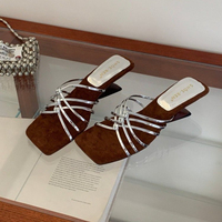 Nouvelles sandales fines tissées à bout carré, style estival polyvalent avec orteils exposés et bride droite pour femmes