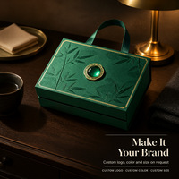 Boîte cadeau rigide en bambou vert avec logo personnalisé OEM, poignée en ruban satiné et bordure dorée pour emballage cadeau haut de gamme