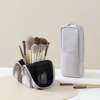 Organisateur de pinceaux de maquillage portable et pliable en toile, avec fermeture éclair, capacité moyenne, autoportant, pour trousse de maquillage