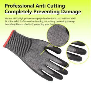 Guantes de Trabajo Resistentes al Corte Nivel E ANSI A5 Recubiertos de PU Negro Ajuste Elástico Cómodo Protección Anticorte Nivel 5 - Product Image 5