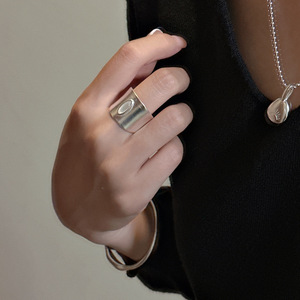 S925 <b>Sterling</b> <b>Silver</b> Korean Niche Design Oval Agate <b>Ring</b> Blogger Style Matte Simple <b>Ring</b> Casual Inlay Setting Wholesale - Product Image 3