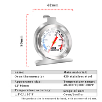 Thermomètre de cuisson bimétallique à cadran BQ, double échelle (C/F), précision 5, plage 50-300°C, en acier inoxydable 430