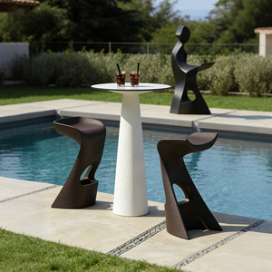 Garden Cafe Space Saving Small Bistro Set Outdoor Apartment Furniture Sculptural Design Stable Base Courtyard <strong>Breakfast</strong> <strong>Bar</strong> Nook - Product Image 5