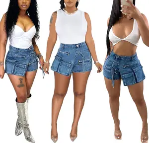 2023 New Hot Moda Feminina roupas de verão Carga com zíper Multi Bolsos Stretch Denim mulheres jean shorts
