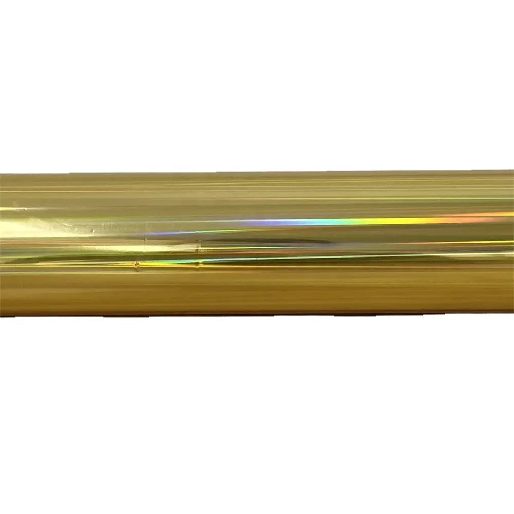 Rollos de lámina de estampado en caliente con láser de Columna de Luz Dorada metálica para embalaje y marca de lujo