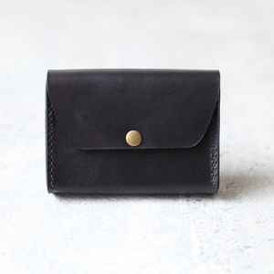 Porte-cartes en cuir en gros, porte-cartes de visite noir minimaliste style coréen, porte-carte d'identité à bouton-pression - Product Image 1