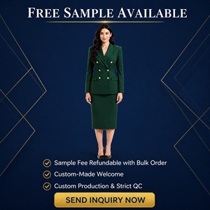 Costume <span class=keywords><strong>jupe</strong></span> vert forêt croisé pour <span class=keywords><strong>femme</strong></span>, revers pointus, boutons dorés, <span class=keywords><strong>jupe</strong></span> <span class=keywords><strong>crayon</strong></span>, idéal bureau et affaires, fabrication OEM ODM directe usine - Product Image 5
