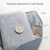 Invitaciones de Boda Náuticas de Lujo Personalizadas, con Sello de Cera, Envoltura de Papel Vitela, Tarjetas con Diseño Acuarela Oceánica, para Pedidos al por Mayor