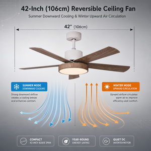 Ventilateur de plafond silencieux <span class=keywords><strong>ProBreeze</strong></span> 42 pouces à moteur DC, 5 pales en bois, lumière LED dimmable, télécommande, 6 vitesses, 30-34 dB, idéal pour salle à manger - Product Image 5