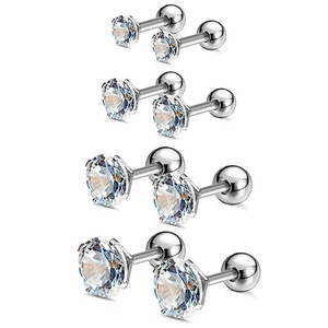 Stainless Steel Stud <b>Earrings</b> With Round Zircon Bezel Setting Ball Studs For Ear Cartilage Gift Jewelry - Product Image 5