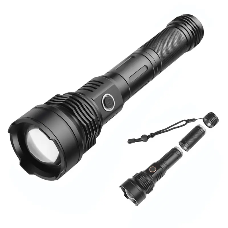 Tactical Rechargeable XHP90 LED Flashlight 10000 High Lumens High Power 3 Modes for Camping Biking Zoom Emergency Torch Light