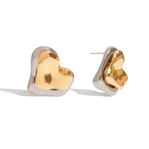 Pendientes de Botón en Forma de Corazón, Oro de 18K, Acero Inoxidable, Diseño Geométrico, Joyería de Regalo para Mujer, Accesorio de Moda - Product Image 5