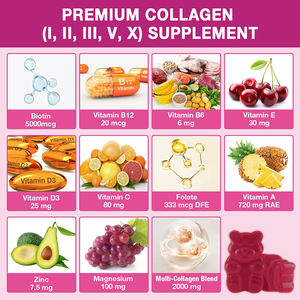 OEM Vegan Premium Collagène Gummies 5 <span class=keywords><strong>Types</strong></span> Biotine Vitamine C <span class=keywords><strong>Zinc</strong></span> pour la peau Ongles Cheveux Sans danger pour les femmes enceintes Suppléments à base de plantes - Product Image 4