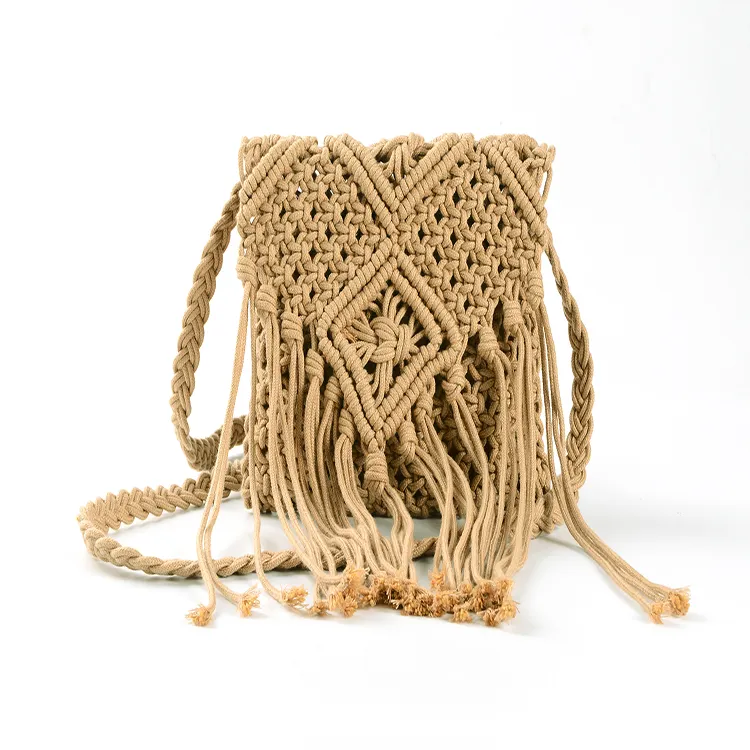 Crochet del cotone borsa di corda fatti a mano di paglia borse da spiaggia