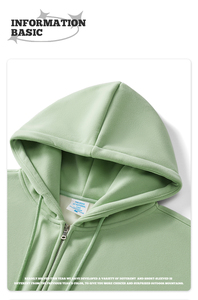OEM Precio al por mayor de color sólido Cordón con capucha de algodón Tela gruesa Sweet Wind 430G Heavyweight Fleece Zipper Hoodie - Product Image 2
