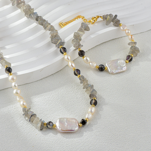 Hợp thời trang ngọc trai nước ngọt đá quý trang sức thiết lập thêm cảm ứng sang trọng để trang phục giản dị Bộ đồ trang sức thời trang - Product Image 2