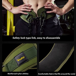 VIGFIT sabuk Angkat Berat Fitness, sabuk tarik ke atas Horizontal bar kekuatan pinggang sabuk celup pelatih jongkok dengan rantai besi - Product Image 4