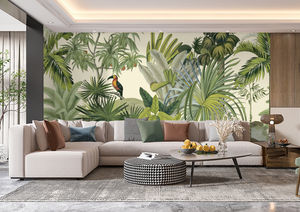 Carta da Parati Murale Personalizzata con Stampa Dipinta a Mano 3D Paesaggio Naturale Foto Foresta Tropicale Foglie Botaniche Uccelli Adesiva Peel and Stick - Product Image 3